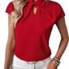 SweatyRocks Women's Cap Sleeve Cut Out Blouses Casual Solid Plain Twis...