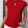 SweatyRocks Women's Cap Sleeve Cut Out Blouses Casual Solid Plain Twis... - Image 5