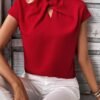 SweatyRocks Women's Cap Sleeve Cut Out Blouses Casual Solid Plain Twis... - Image 3