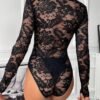 SweatyRocks Women's Sheer Floral Lace V Neck Bodysuit Long Sleeve Slim... - Image 2