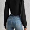 SweatyRocks Women's Deep V Neck Long Sleeve Slim Fit Ruched Blouse Bod... - Image 3