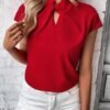 SweatyRocks Women's Cap Sleeve Cut Out Blouses Casual Solid Plain Twis... - Image 4