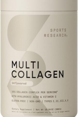 Sports Research Multi Collagen Protein Powder (Type I, II, III, V, X) with Hyalu...