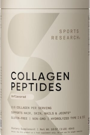 Sports Research Collagen Peptides - Hydrolyzed Type 1 & 3 Collagen Powder Protein Supplement for Healthy Skin, Nails, & Joints - Easy Mixing Vital Nutrients & Proteins, Collagen for Women & Men