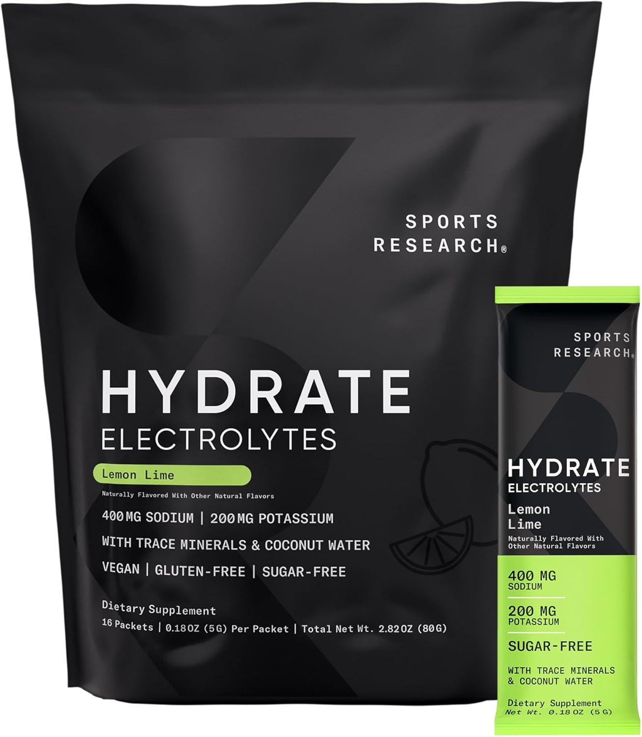 Sports Research Hydrate Electrolytes Powder Packets - Sugar-Free & Naturally Fla...